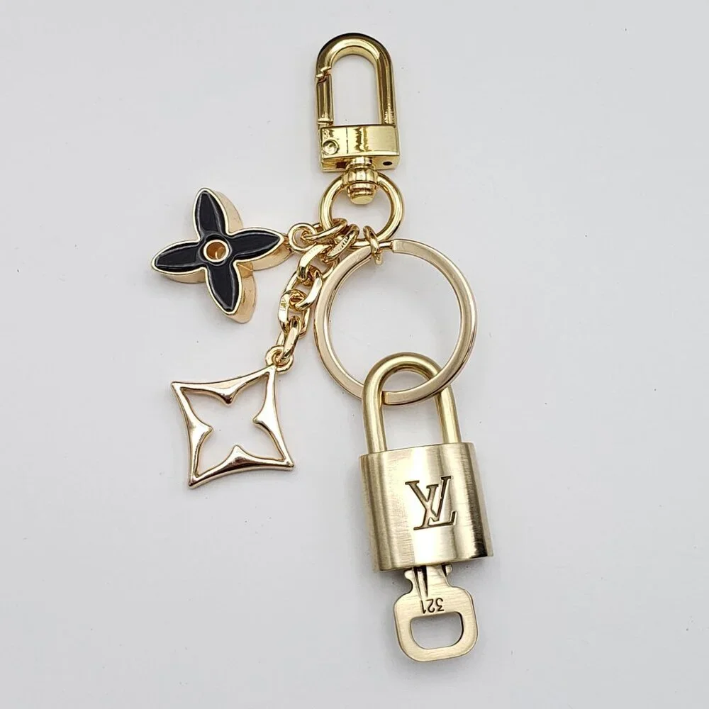 LV Gold Padlock 🔑 Authentic Louis Vuitton Charm + Unbranded Flower Keychain